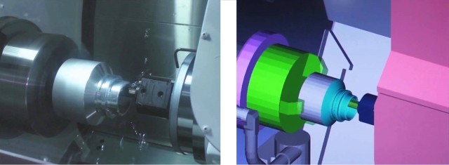 Okuma's Collision Avoidance System working in real time. (Image courtesy of Okuma.)