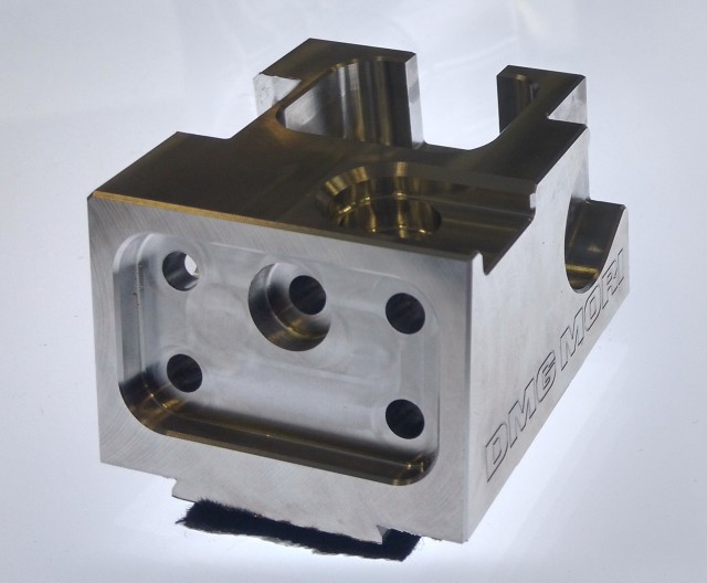 3+2 axis demo part made from 6010 Aluminum on a DMG MORI DMU50. Cycle time: seven minutes. (Image courtesy of the author.)